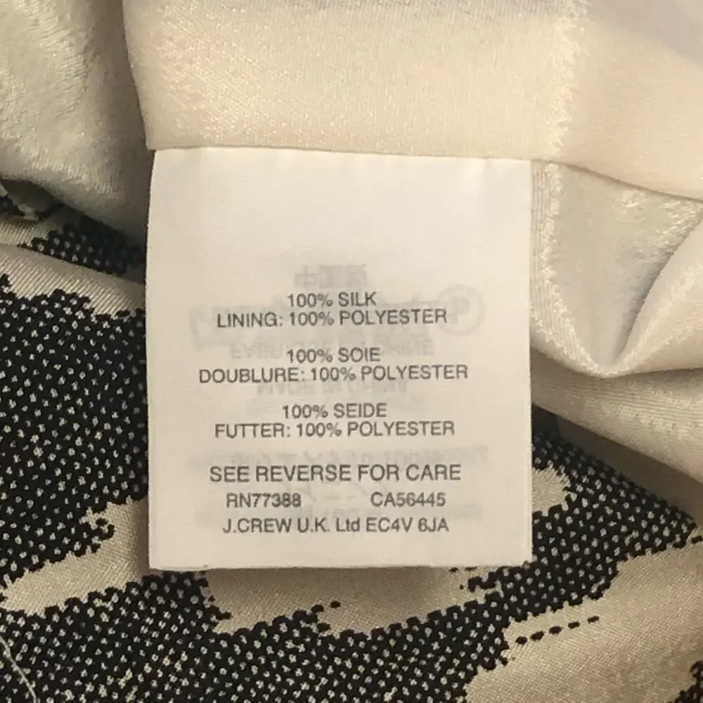 J. Crew Gray White Silk Flutter Short Sleeve Abstract Ikat Pattern Dress Size 8